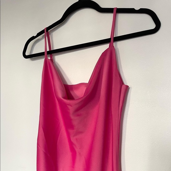 Fuchsia Satin Slip Midi Dress - Picture 2 of 10